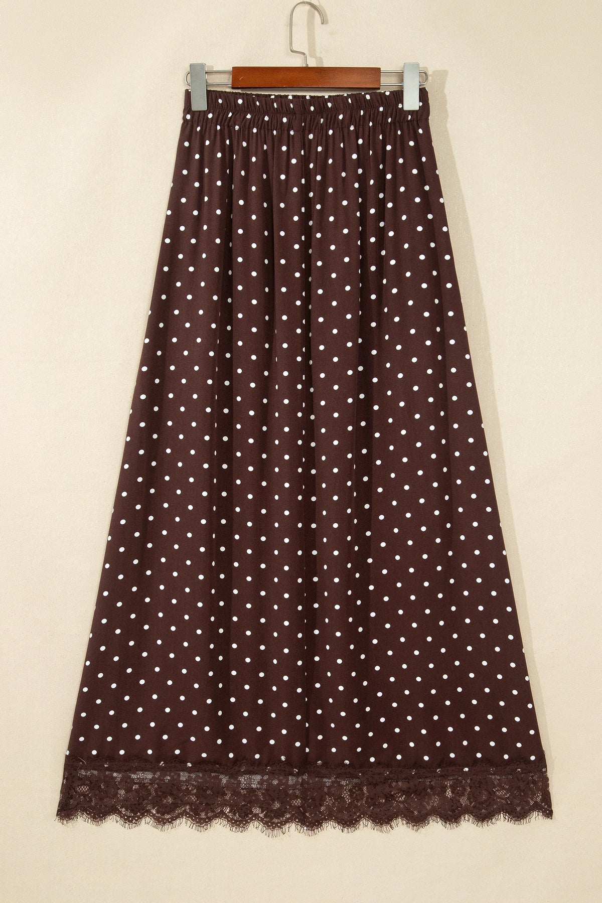 Polka Dot Lace Hem Midi Skirt