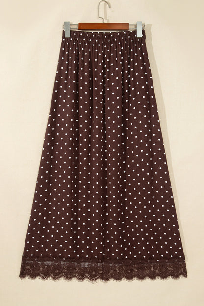 Polka Dot Lace Hem Midi Skirt