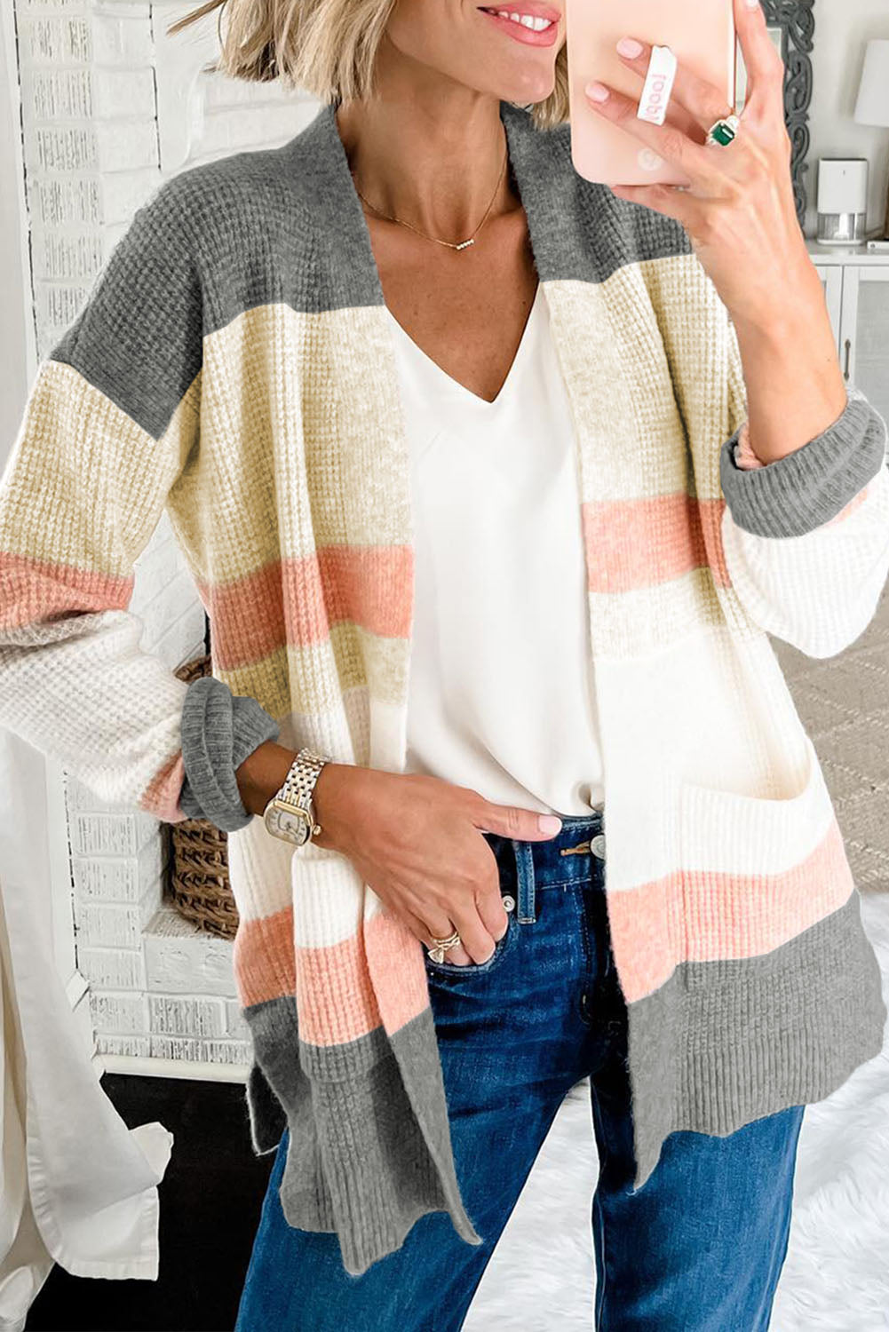 Multicolor Stripe Knit Cardigan w/Pockets