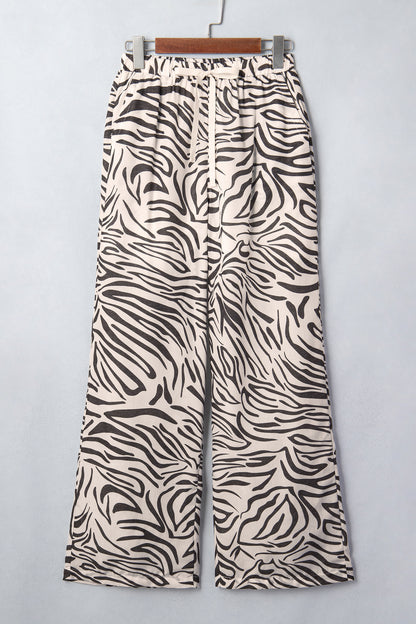 Western Zebra Drawstring High Waist Pocketed Pants