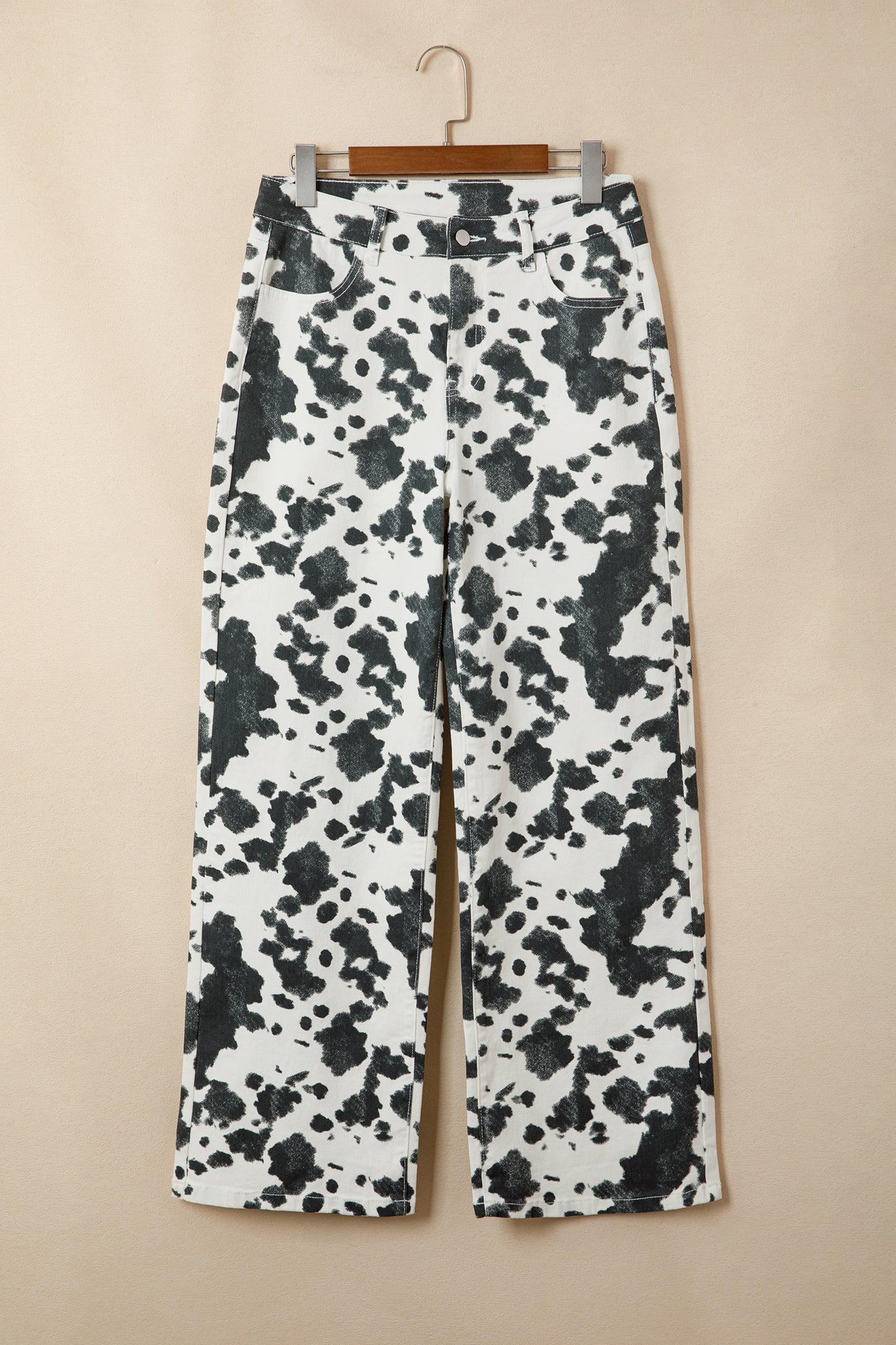 Western Abstract Cow Metal Button Full Length Jeans