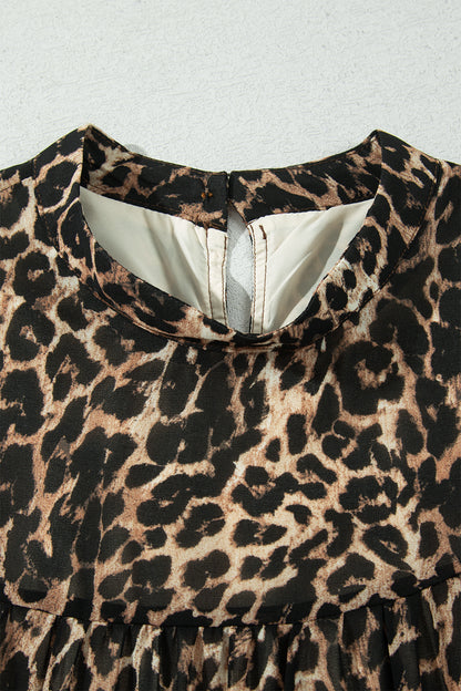 Leopard Long Sleeve Shift Mini Dress