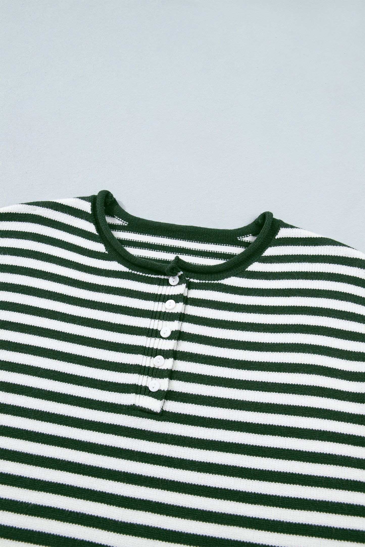 Stripe Button Placket Drop Shoulder Long Sleeve Sweater
