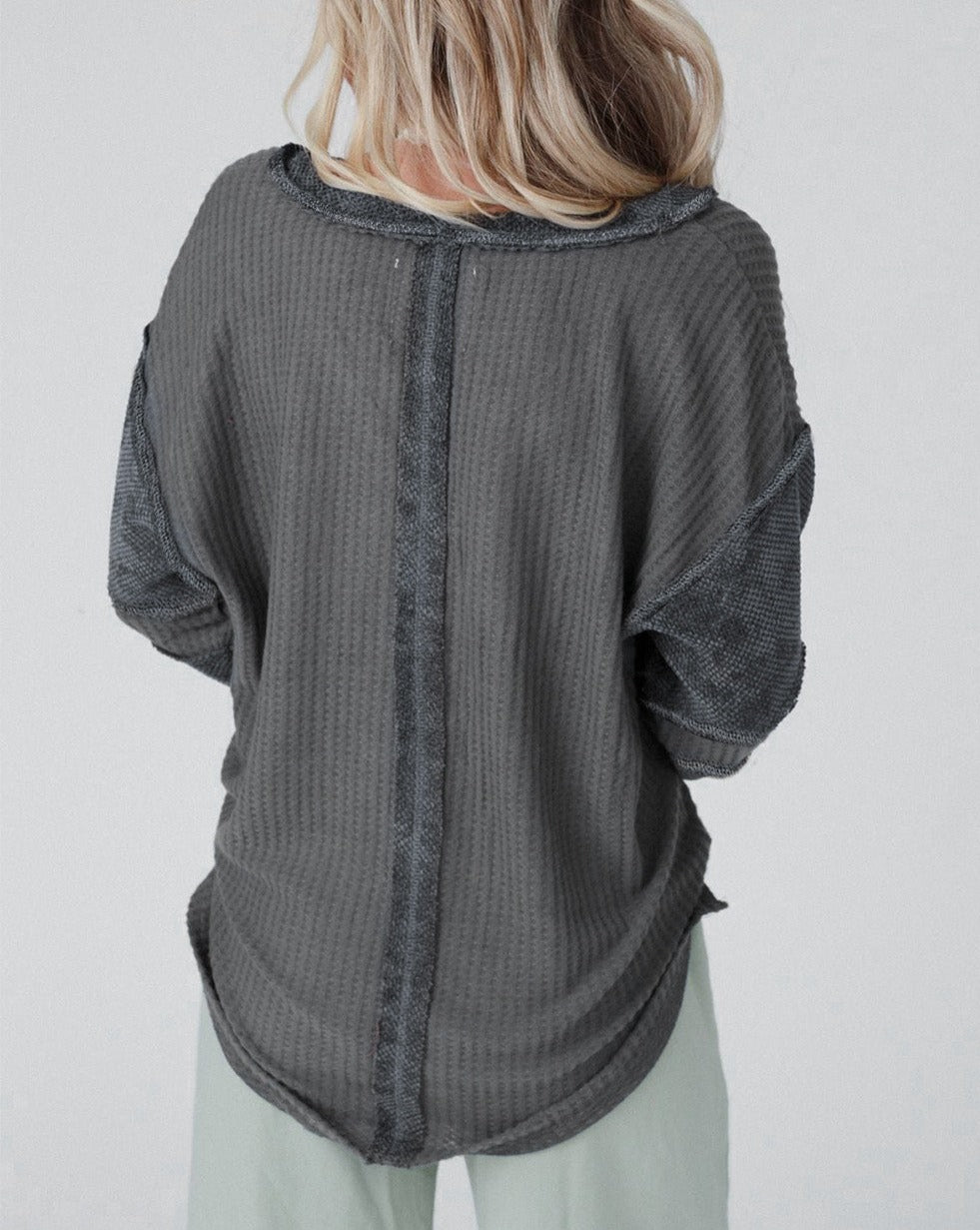 Waffle Patchwork Exposed Seam Top