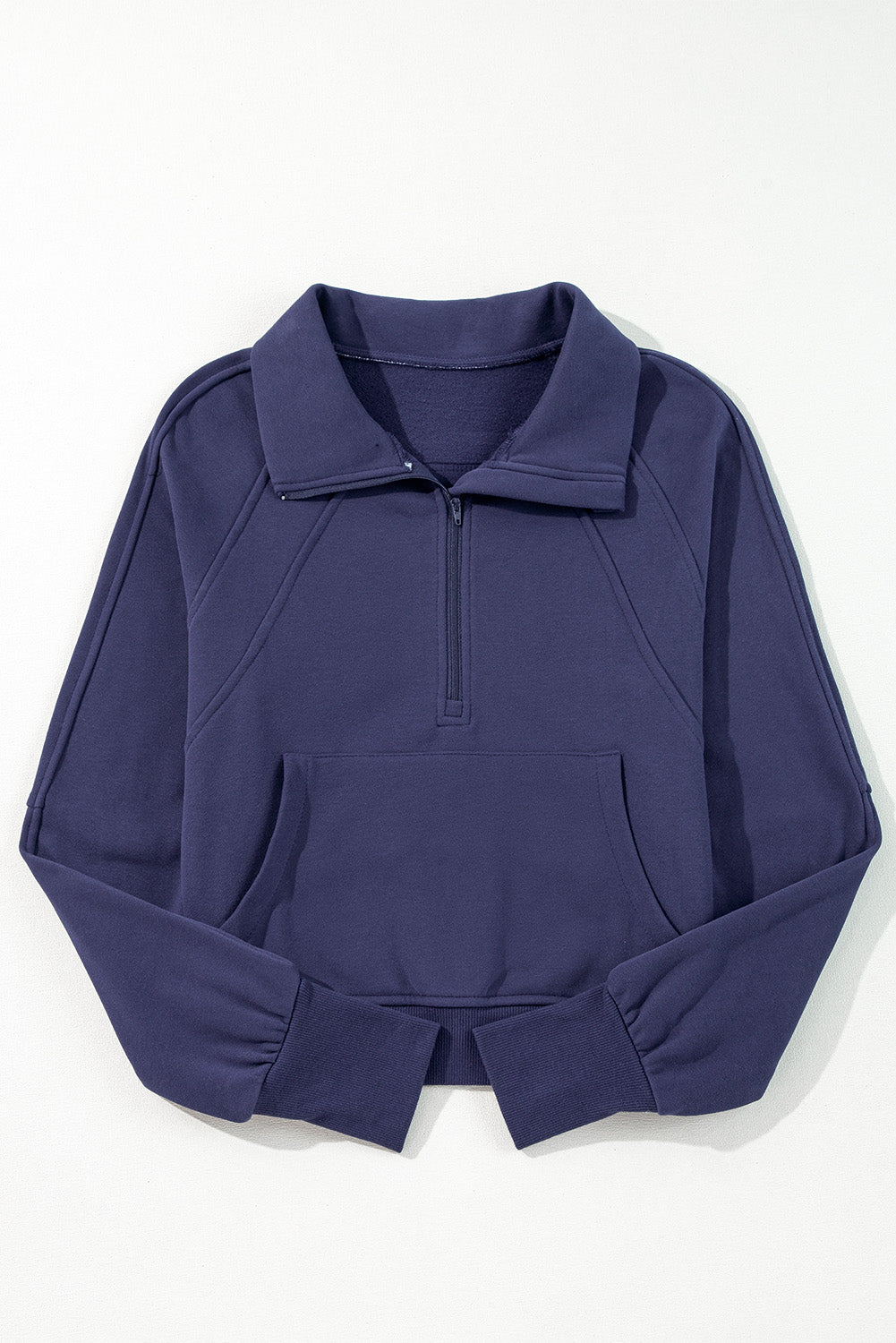 Solid Fleece-Lined Half-Zip Up Collar Sweatshirt