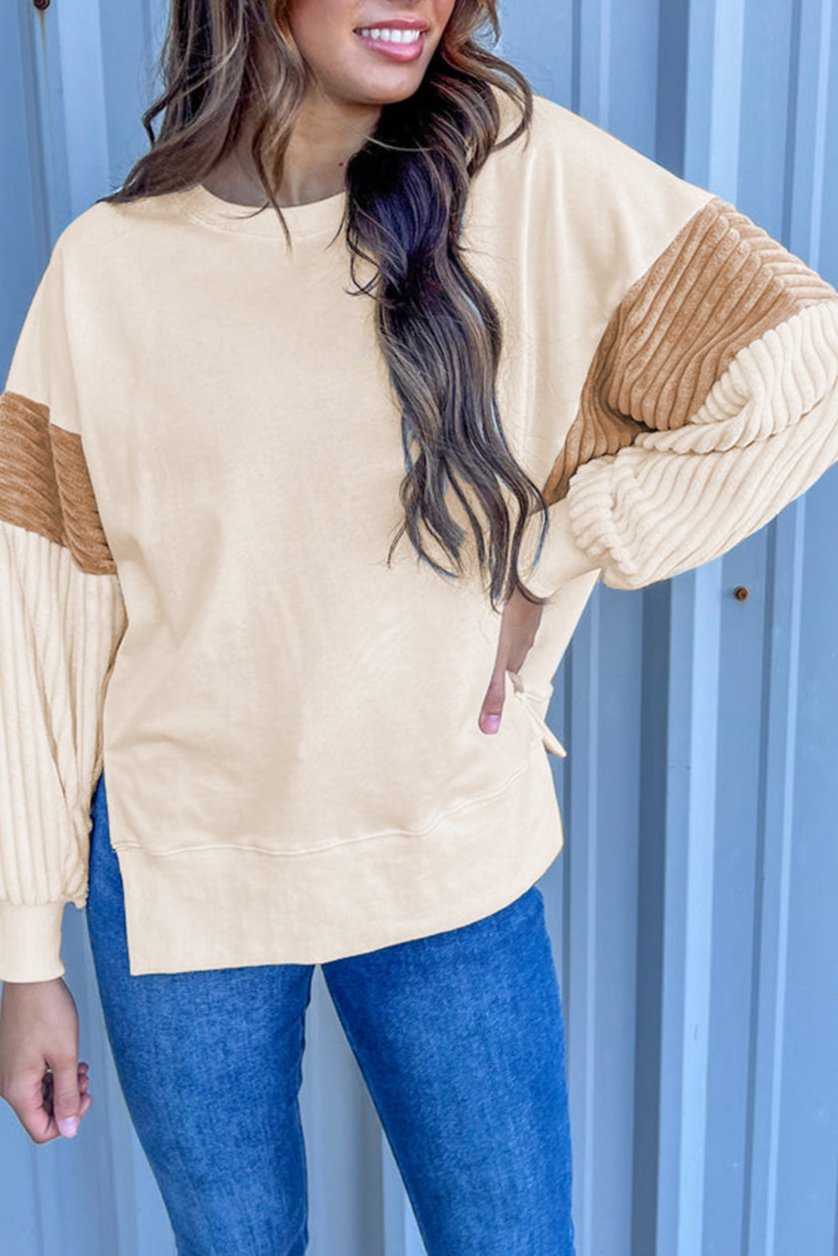 Corduroy Patchwork Long Sleeve Sweatshirt