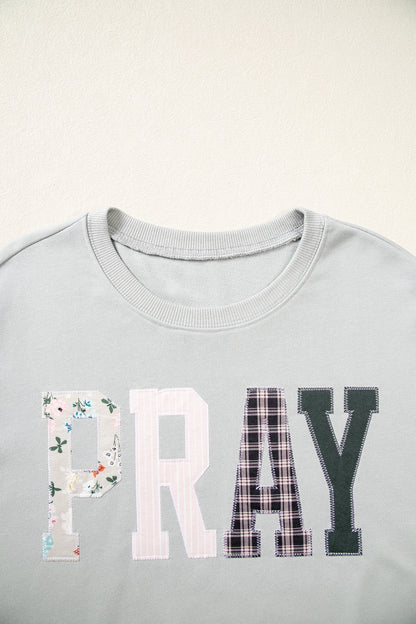 PRAY Embroidered Patchwork Drop Shoulder Sweatshirt