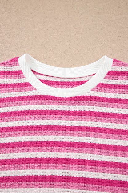 Stripe Textured Knit Short Sleeve Tee