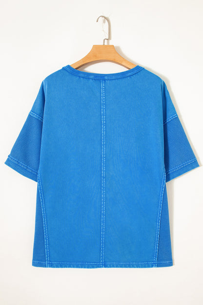 Star Waffle Knit Patchwork Mineral Wash Tee