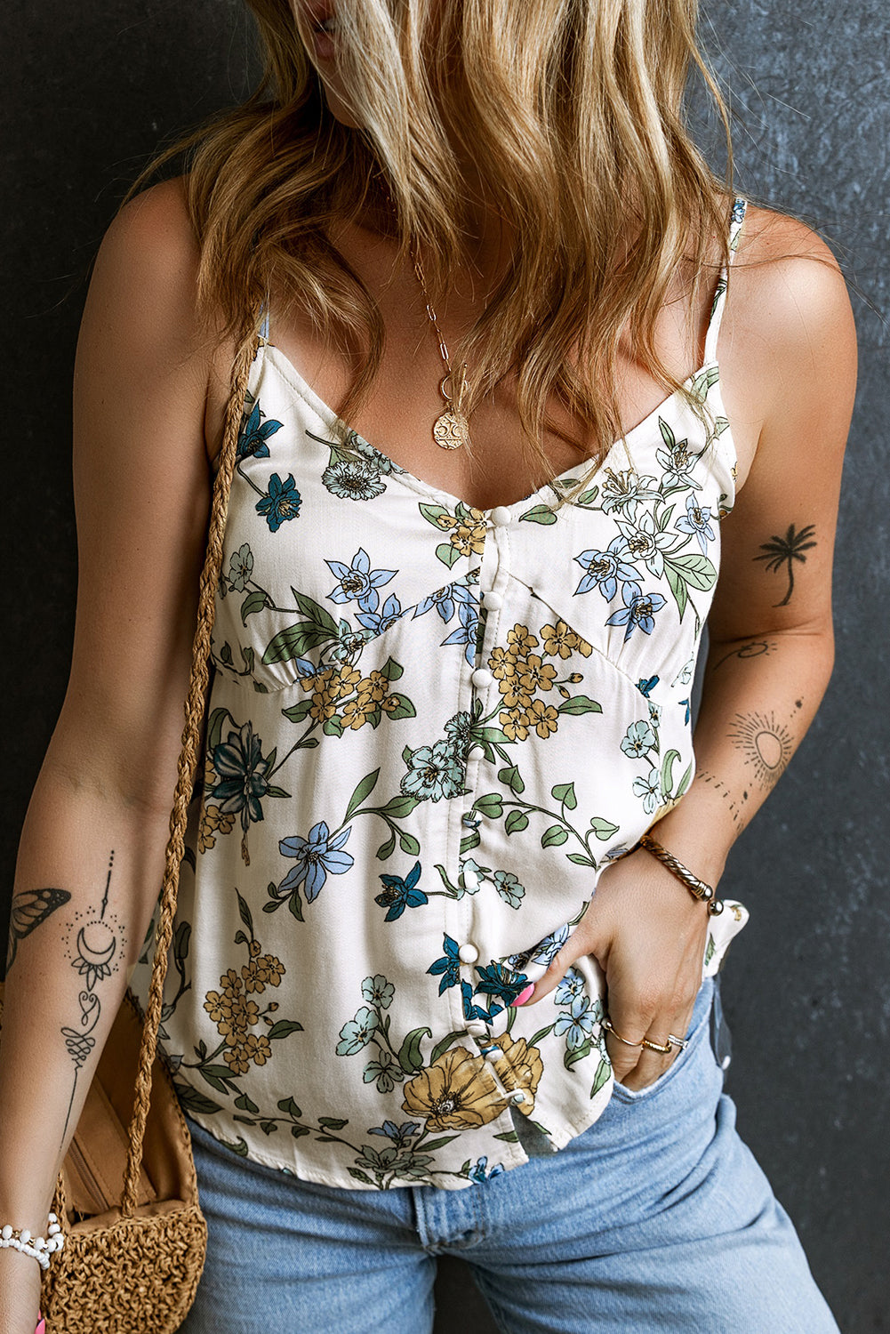 Floral Buttoned Tank Top