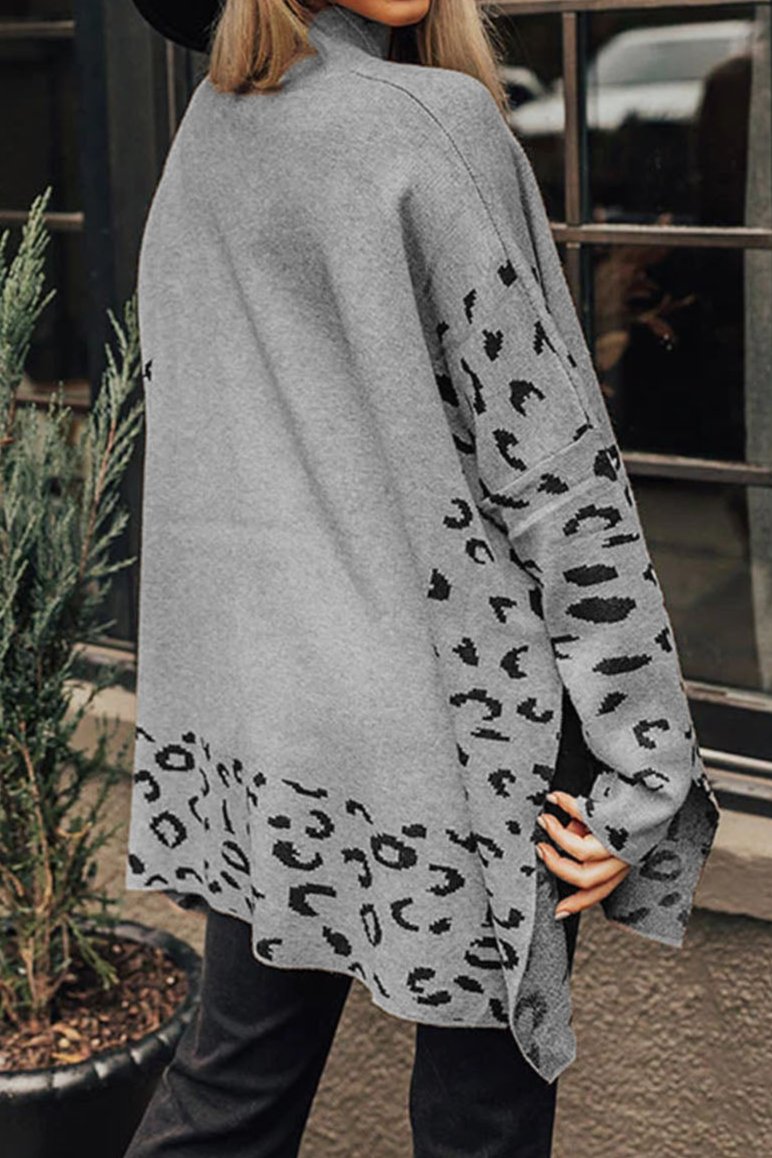 Leopard Mock Neck Oversized Sweater