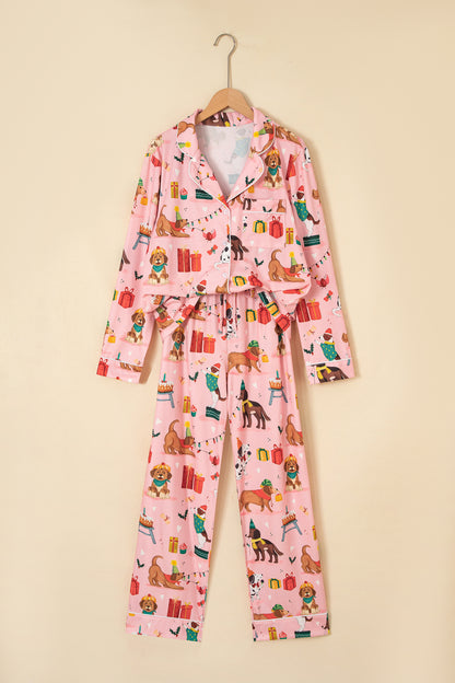Christmas Dog Collared Top & Pants Pajama Set