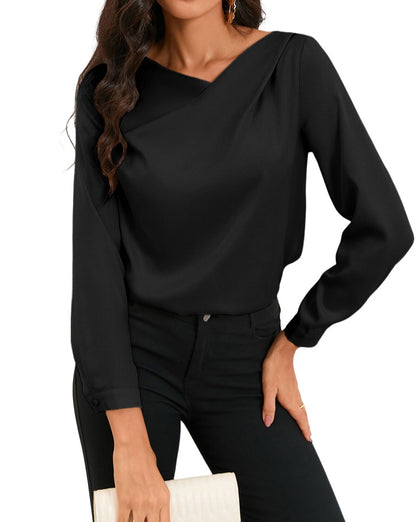 Satin Asymmetrical V-Neck Blouse