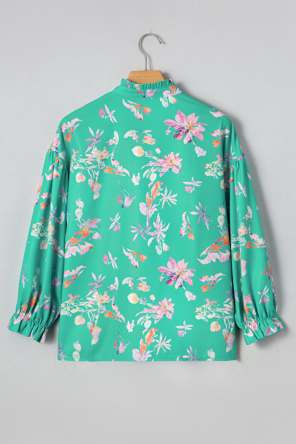 Floral Lantern Sleeve Buttoned Shirt