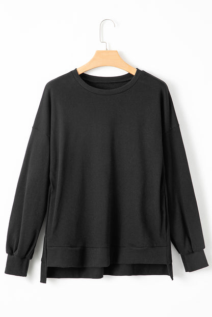 Solid Ribbed Trim Pullover Sweatshirt