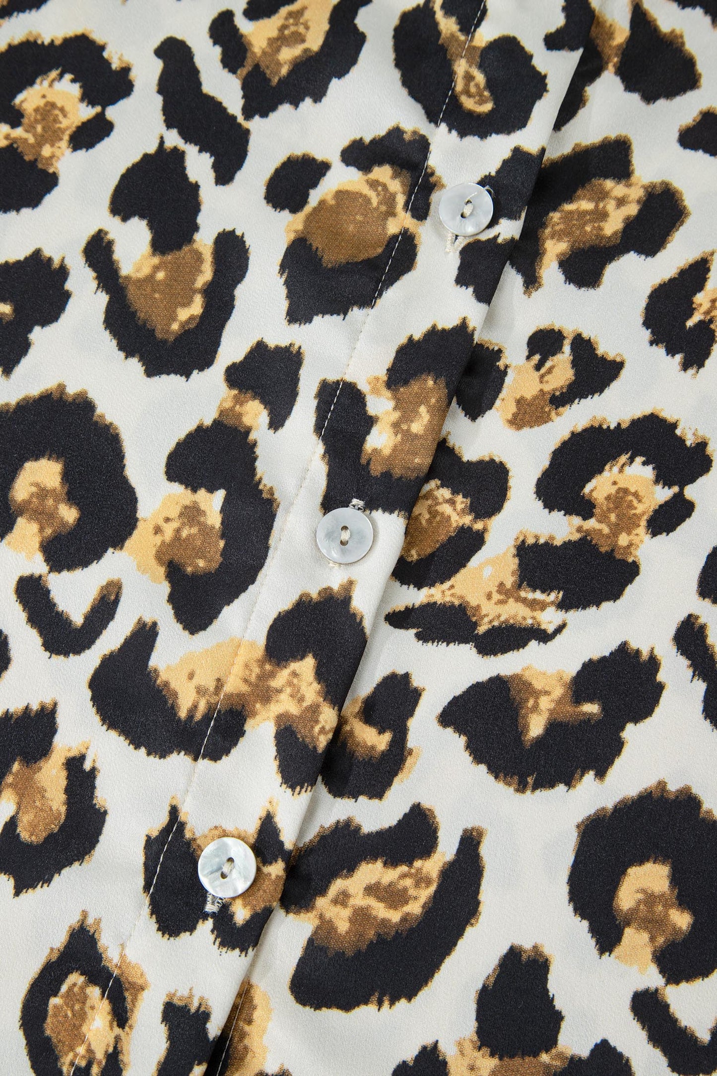 Leopard Ruffle Trim 3/4 Sleeve Buttoned Shirt