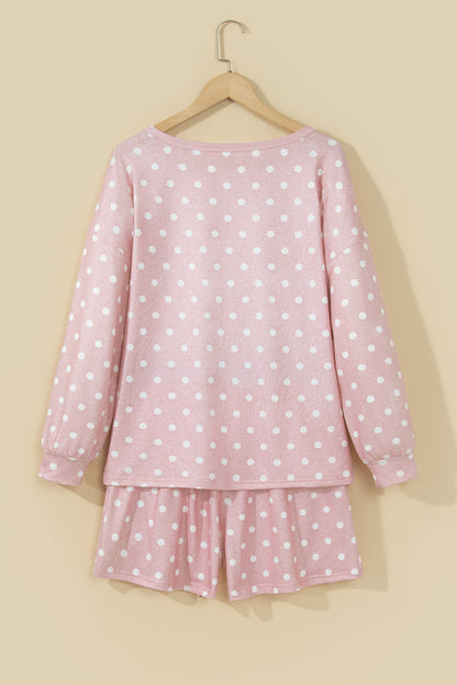 Polka Dot Long Sleeve Top & Drawstring Shorts Set