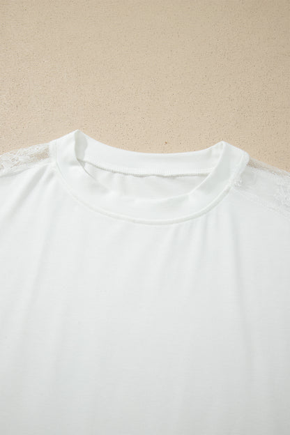 Lace Patchwork Round Neck Long Sleeve Top