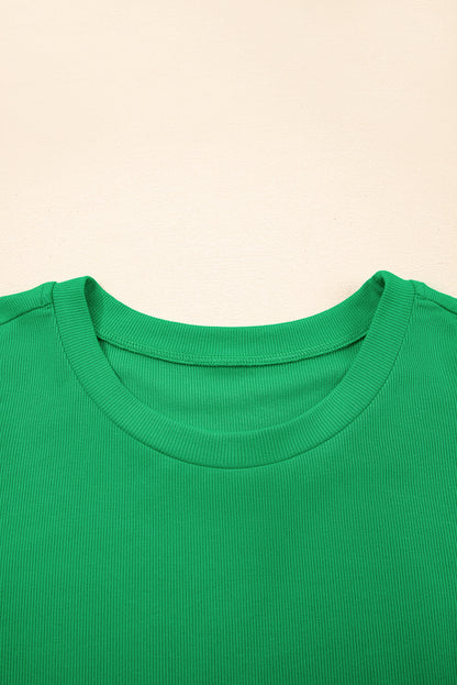 Pearl Beaded Puff Sleeve Ribbed Knit Top