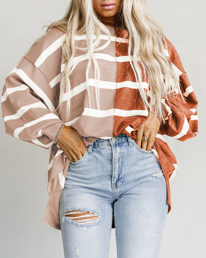 Stripe Colorblock Dropped Shoulder Top