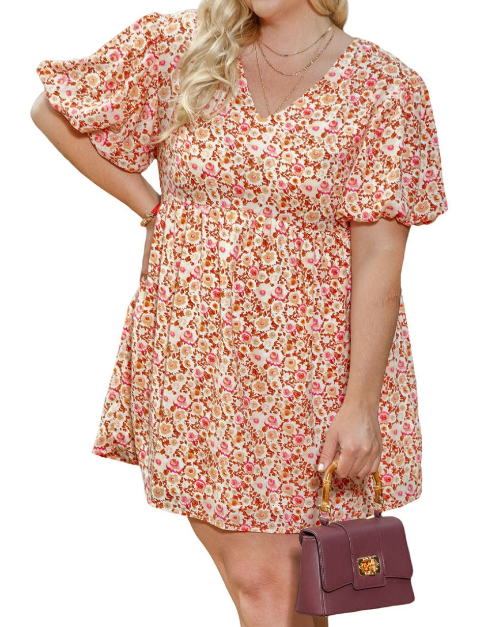 Floral Puff Sleeve Dress Plus Size