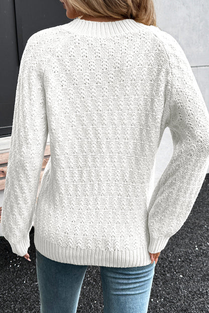 Textured Knit Ribbed Edge V-Neck Sweater