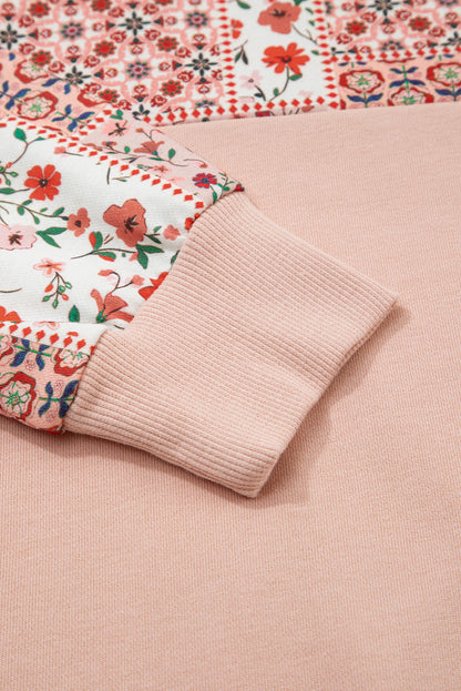 Floral Patchwork Drawstring Hoodie