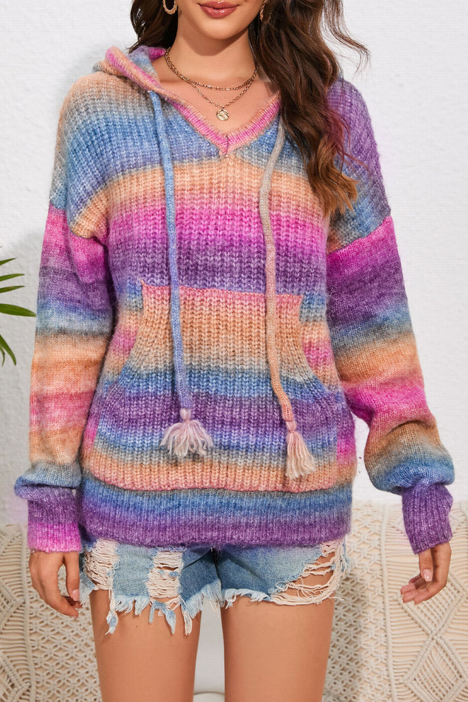 Multicolor Ombre Pocket Hooded Sweater