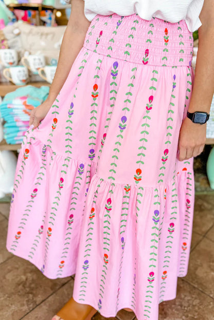 Smocked Tiered Maxi Skirt