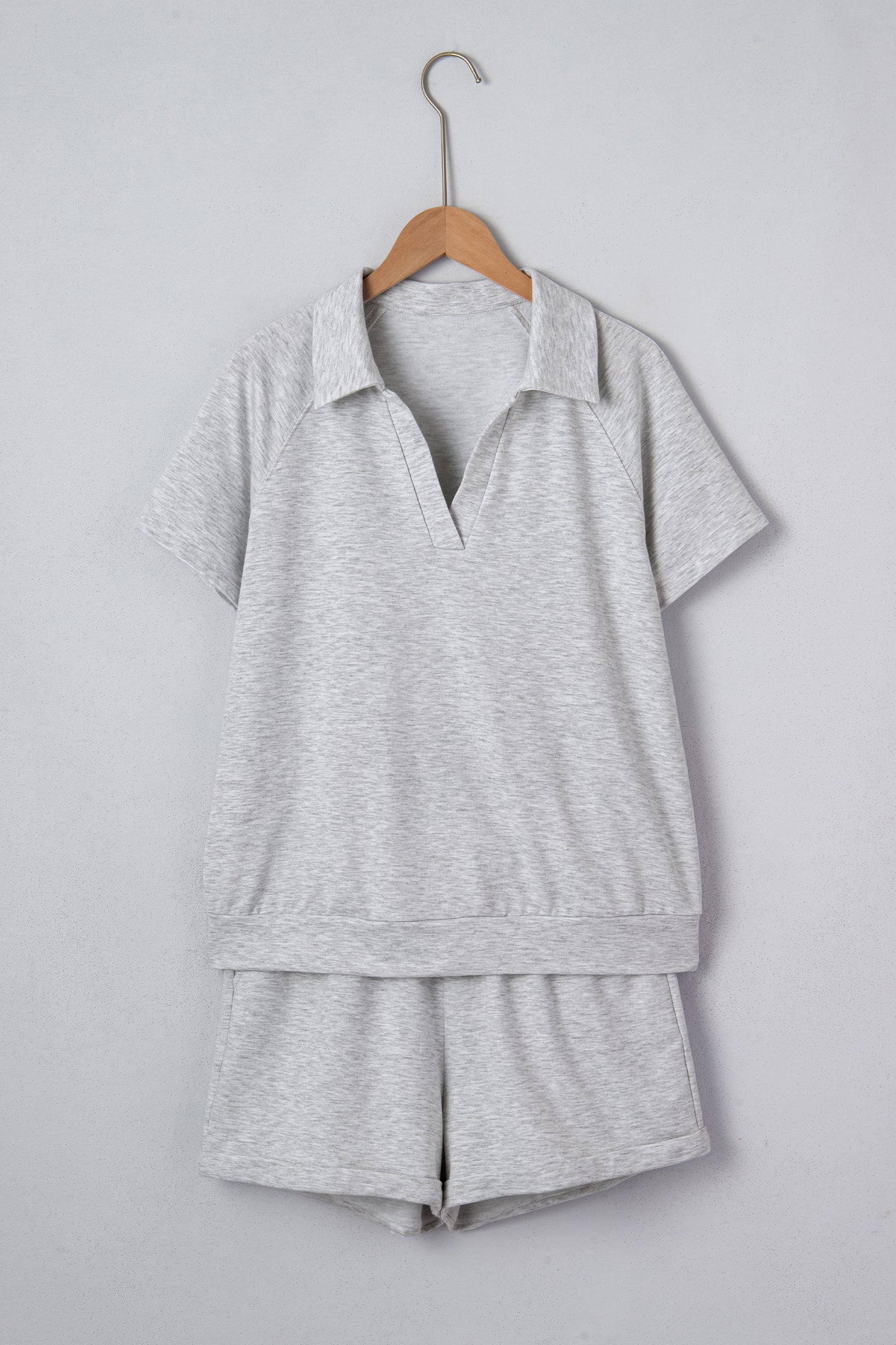 Collared V-Neck Tee & Drawstring Shorts Set