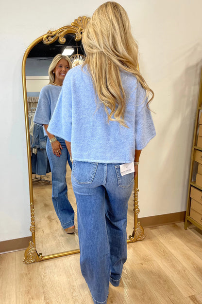 Solid 3/4 Sleeve Boxy Button-Down Cardigan