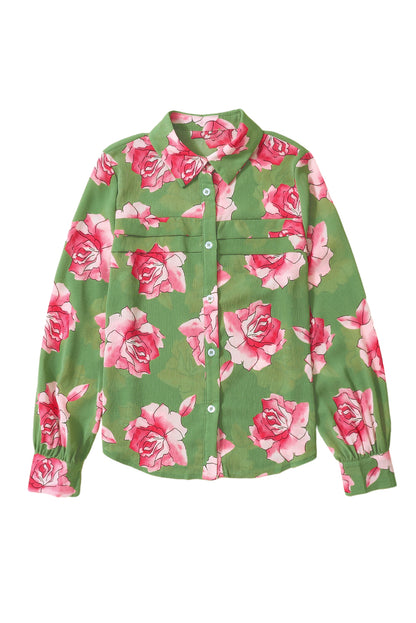 Floral Pleated Long Sleeve Shirt