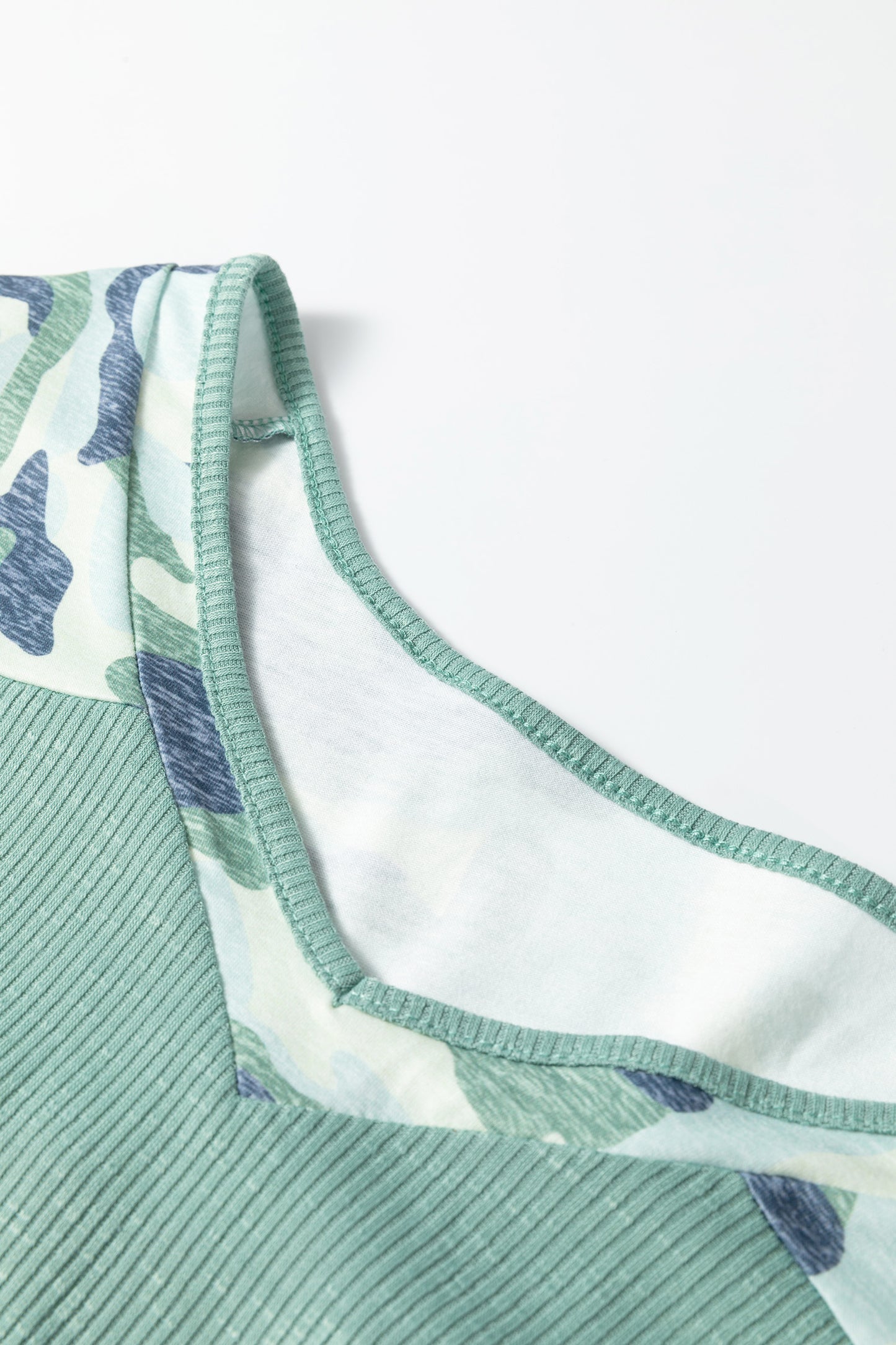 Plus Size Camo Patchwork Ribbed V-Neck Tee