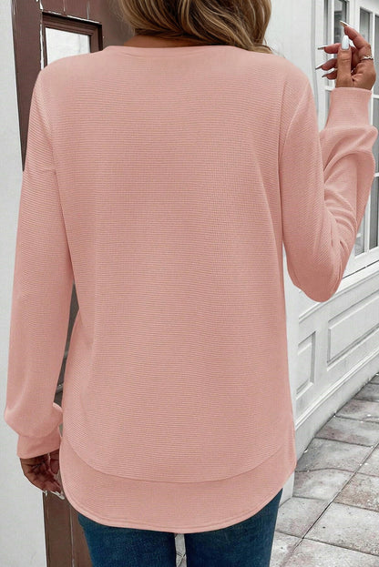 Solid Waffle Knit Long Sleeve Top