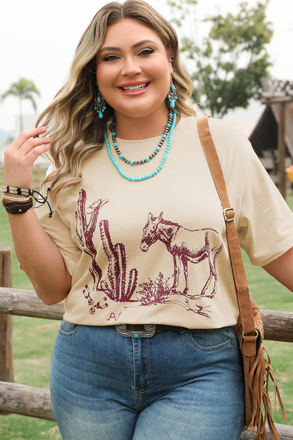 Plus Size Western Burro Cactus Crew Neck Tee