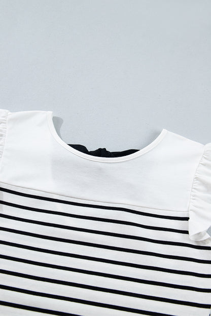 Stripe Contrast Bow Tie Back Ruffle Tank Top