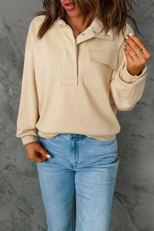 Mineral Wash Half Button Collared Sweatshirt