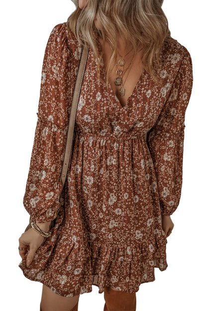 Boho Floral Ruffle Mini Dress