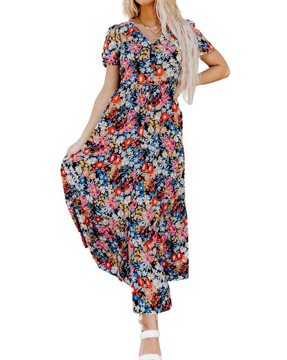 Floral V-Neck Tiered Maxi Dress