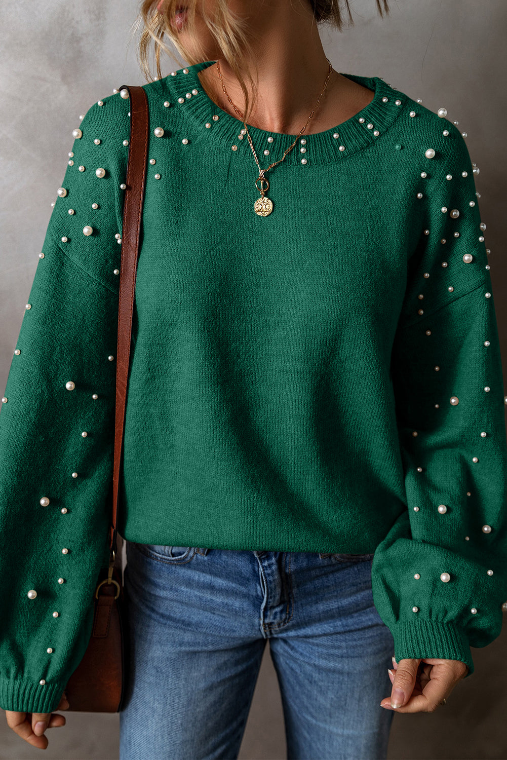 Pearl Embellished Round Neck Sweater