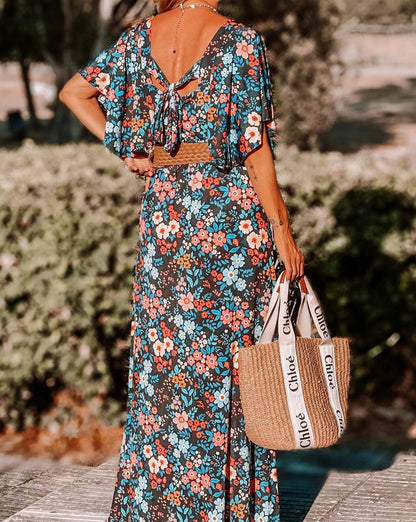 Floral Knotted Back Maxi Dress