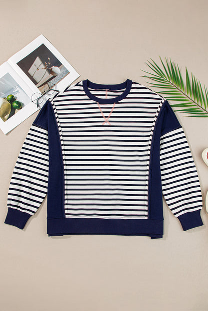 Stripe Colorblock Reverse Seam Sweatshirt