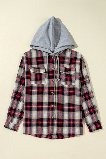 Plaid Chest Pocket Hooded Shacket