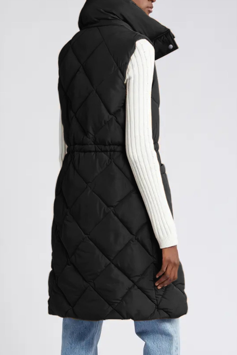 Quilted Longline Pocketed Puffer Vest