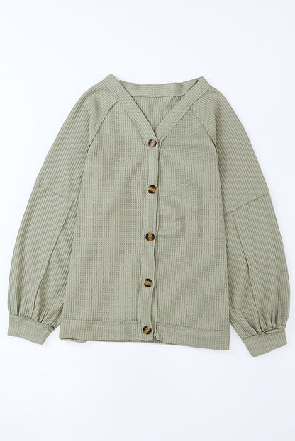 Exposed Seam Waffle Knit Cardigan