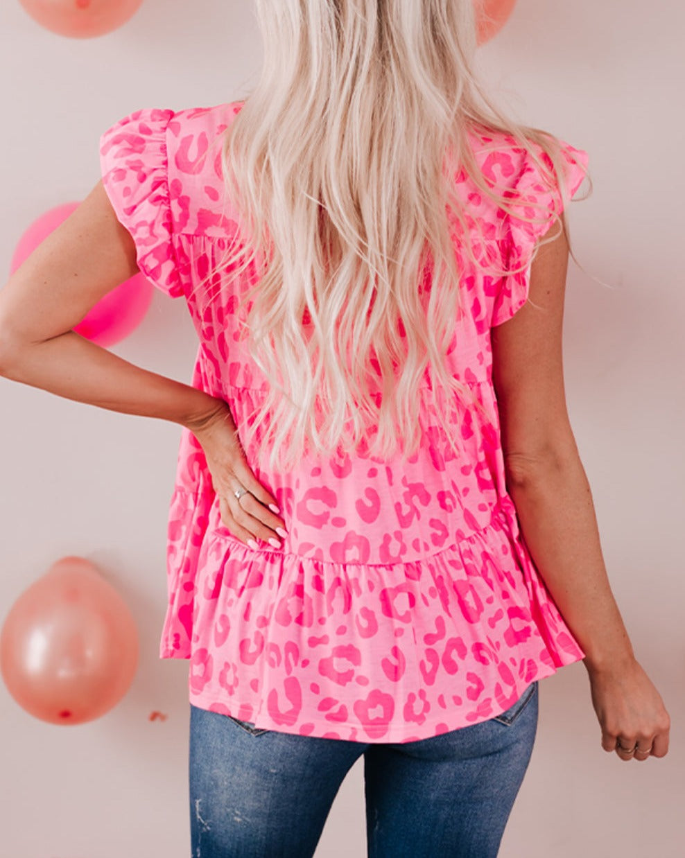 Leopard Flutter Sleeve Tiered Tank Top