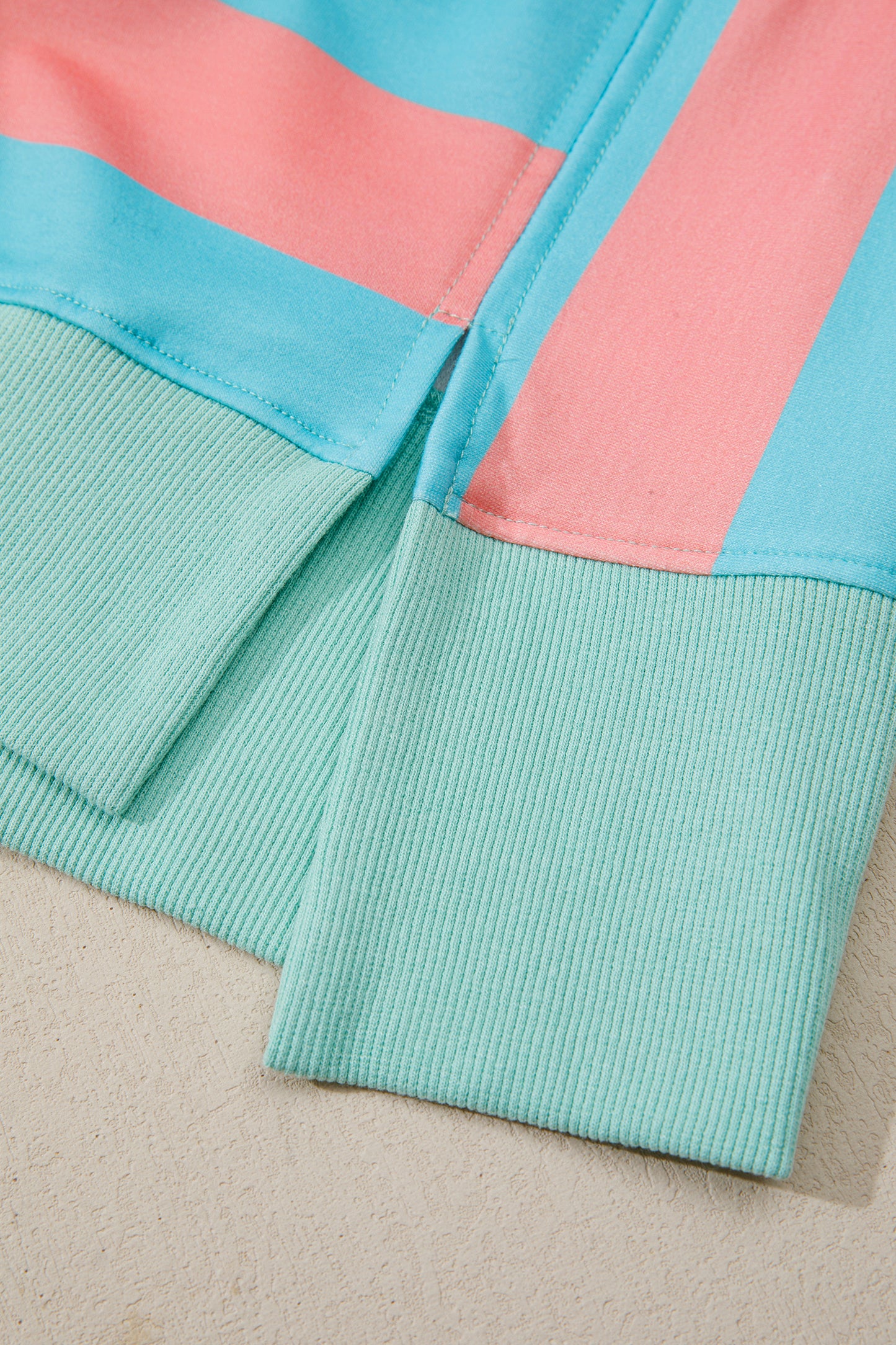 Colorblock Stripe Buttoned Collar Side Slit Top