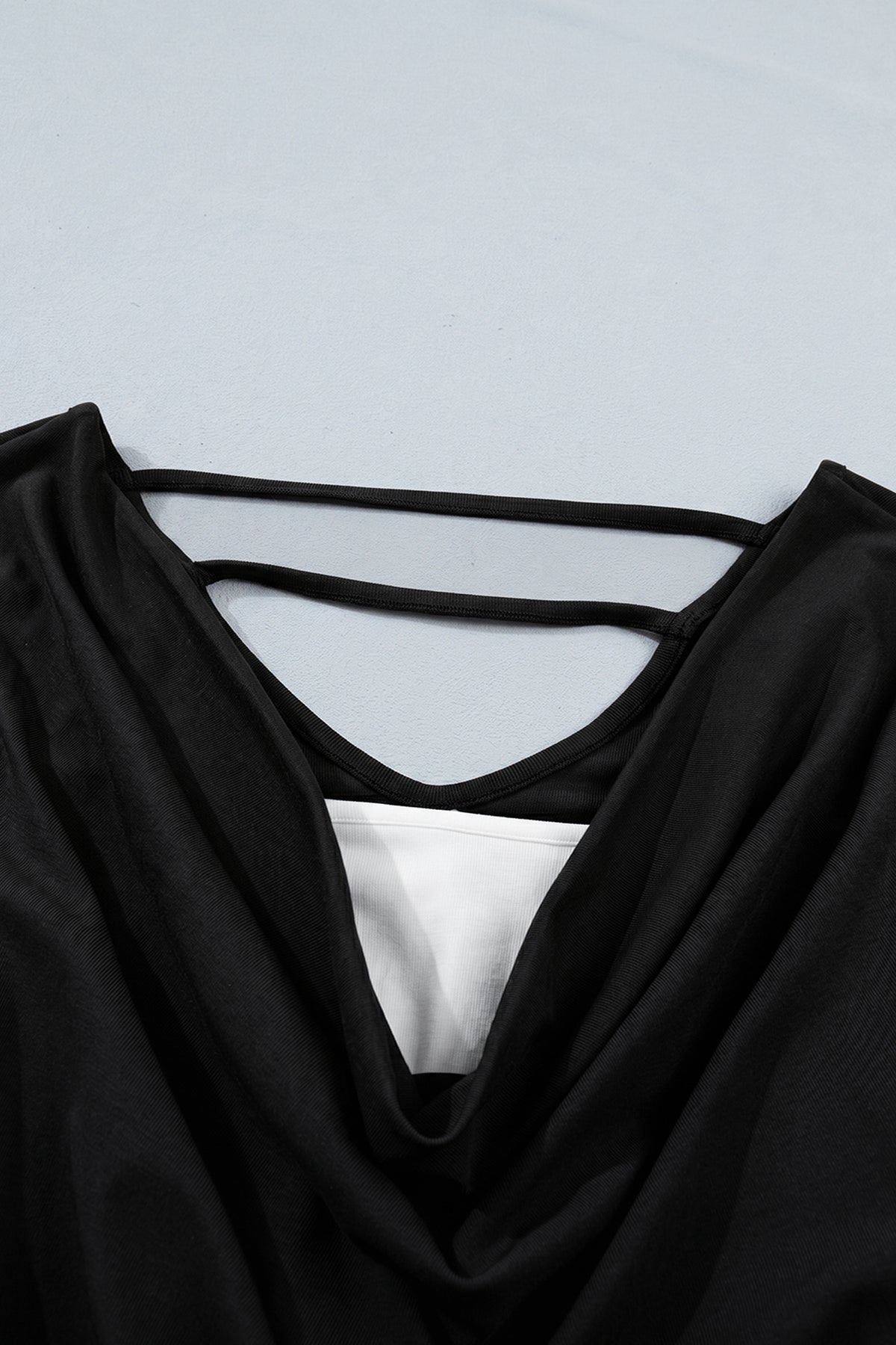 Solid Cowl Neck Ribbed Knit Long Sleeve Top