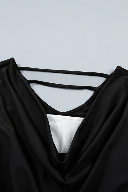 Solid Cowl Neck Ribbed Knit Long Sleeve Top