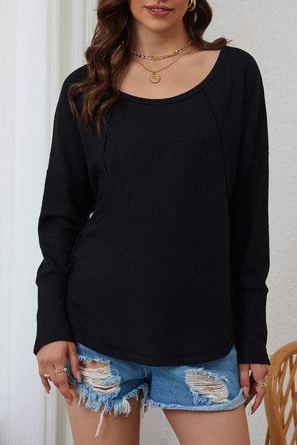 Waffle Pleated Long Sleeve Top